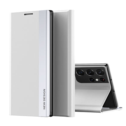 For Samsung Galaxy Note20 Ultra Side Electroplated Magnetic Ultra-Thin Horizontal Flip Leather Case with Holder(Silver) by buy2fix