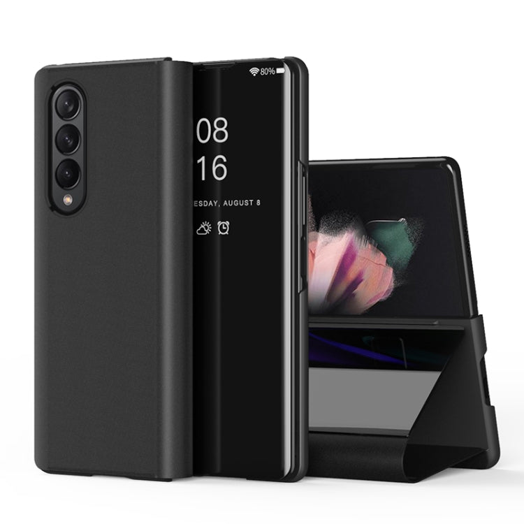 For Samsung Galaxy Z Fold3 Plated Mirror Horizontal Flip Leather Case with Holder(Black) by buy2fix