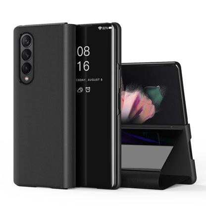 For Samsung Galaxy Z Fold3 Plated Mirror Horizontal Flip Leather Case with Holder(Black) by buy2fix