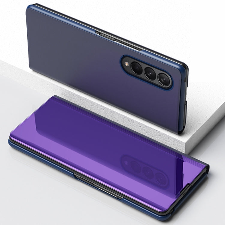 For Samsung Galaxy Z Fold3 Plated Mirror Horizontal Flip Leather Case with Holder(Black) by buy2fix