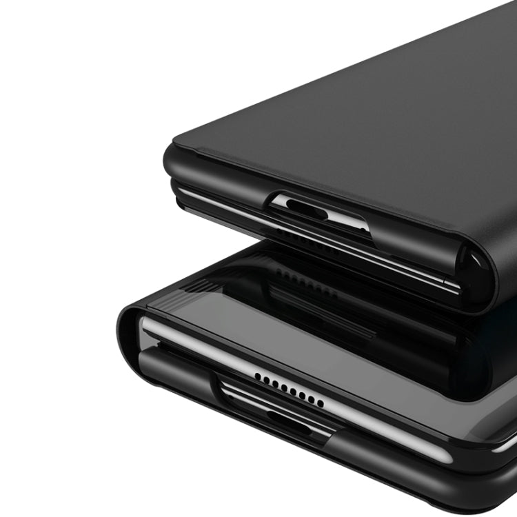 For Samsung Galaxy Z Fold3 Plated Mirror Horizontal Flip Leather Case with Holder(Black) by buy2fix