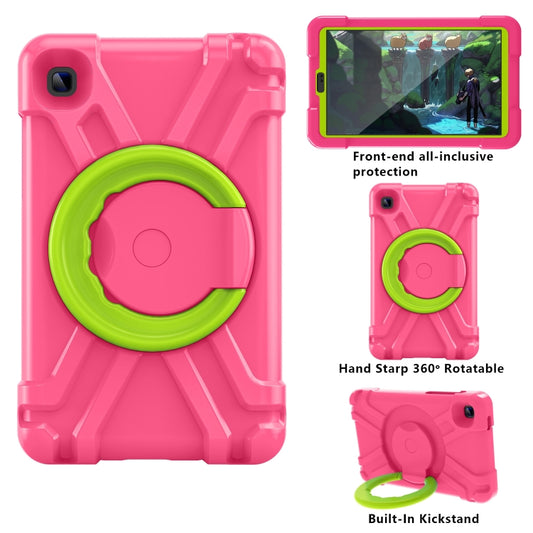 For Galaxy Tab A7 Lite T220/T225 PC + Silicone Shockproof Combination Case with 360 Degree Rotating Holder & Handle(Rose Red+Grass Green) by buy2fix