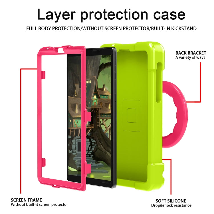 For Galaxy Tab A7 Lite T220/T225 PC + Silicone Shockproof Combination Case with 360 Degree Rotating Holder & Handle(Grass Green+Rose Red) - Tab A7 Lite T220 / T225 by buy2fix | Online Shopping UK | buy2fix