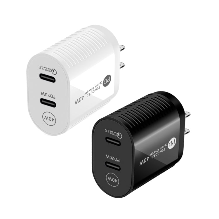 40W Dual Port PD / Type-C Fast Charger for iPhone / iPad Series, US Plug(Black) - Apple Accessories by buy2fix | Online Shopping UK | buy2fix