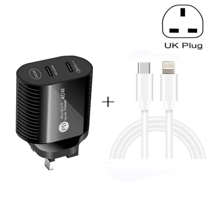 40W Dual Port PD / Type-C Fast Charger with Type-C to 8 Pin Data Cable, UK Plug(White) - Apple Accessories by buy2fix | Online Shopping UK | buy2fix