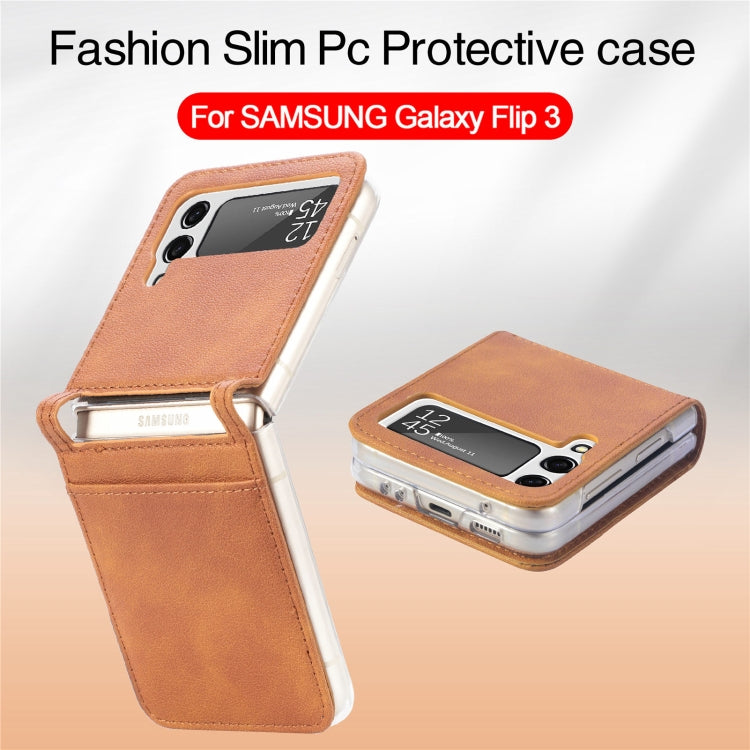 For Samsung Galaxy Z Flip3 5G Litchi Pattern Folding Leather Shockproof Card All-inclusive Case(Brown) - Samsung Accessories by buy2fix | Online Shopping UK | buy2fix