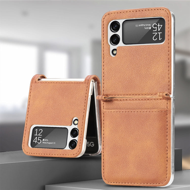 For Samsung Galaxy Z Flip3 5G Litchi Pattern Folding Leather Shockproof Card All-inclusive Case(Brown) - Samsung Accessories by buy2fix | Online Shopping UK | buy2fix