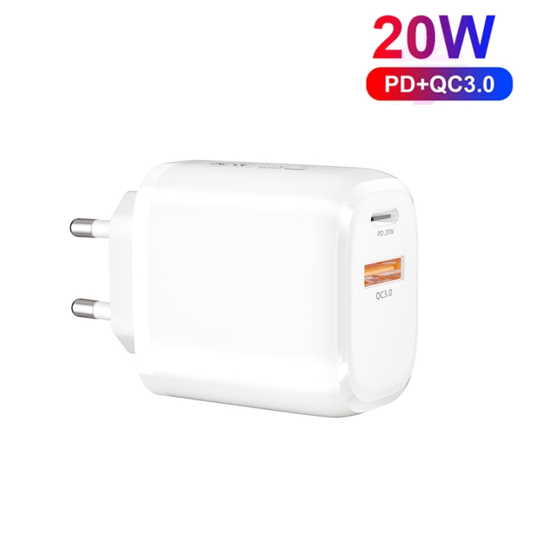 CS-20W Mini Portable PD3.0 + QC3.0 Dual Ports Fast Charger with 3A Type-C to 8 Pin Data Cable(EU Plug) - Apple Accessories by buy2fix | Online Shopping UK | buy2fix