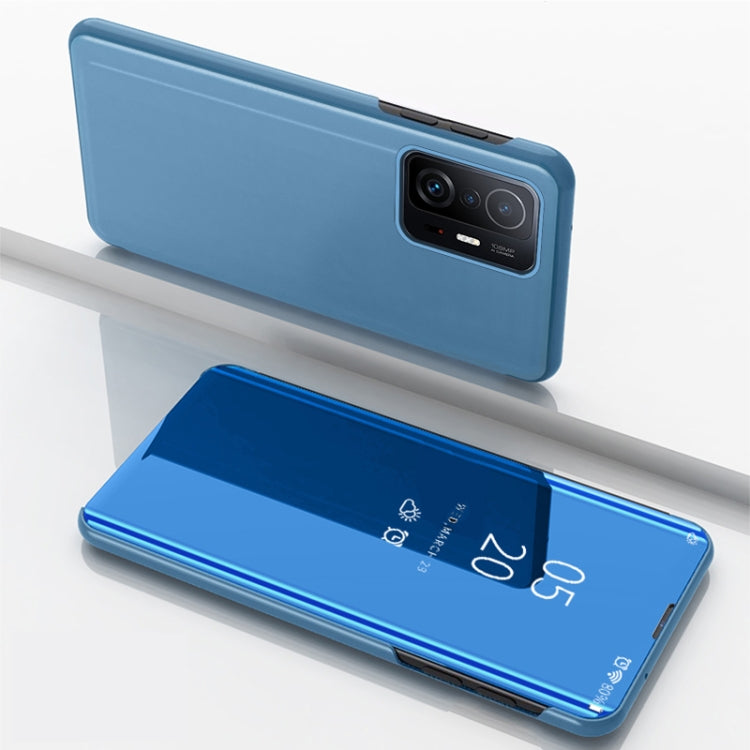 For Xiaomi Mi 11T / 11T Pro Plated Mirror Horizontal Flip Leather Case with Holder(Blue) by buy2fix