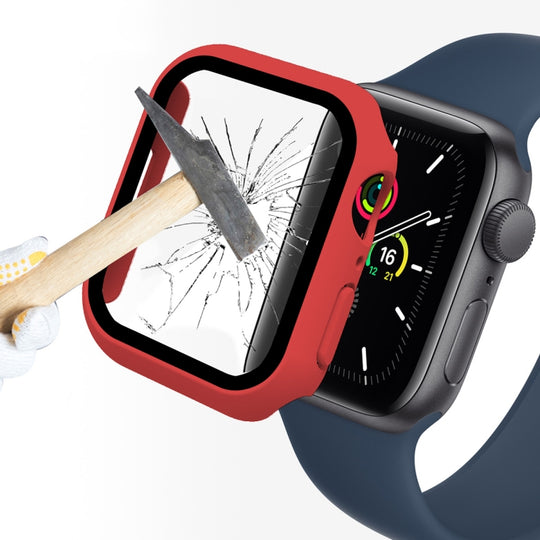 ENKAY Hat-Prince 2 in 1 PC Frame + 9H Tempered Glass Protector Full Coverage Case For Apple Watch Series 9 / 8 / 7 45mm(Red)