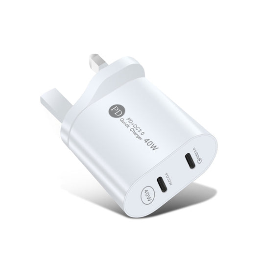 002 40W Dual Port PD USB-C / Type-C Fast Charger for iPhone / iPad Series, UK Plug(White) - Apple Accessories by buy2fix | Online Shopping UK | buy2fix