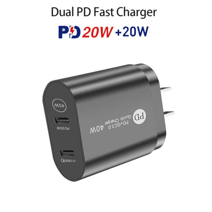 002 40W Dual Port PD / Type-C Fast Charger with USB-C to 8 Pin Data Cable, US Plug(Black) - Apple Accessories by buy2fix | Online Shopping UK | buy2fix