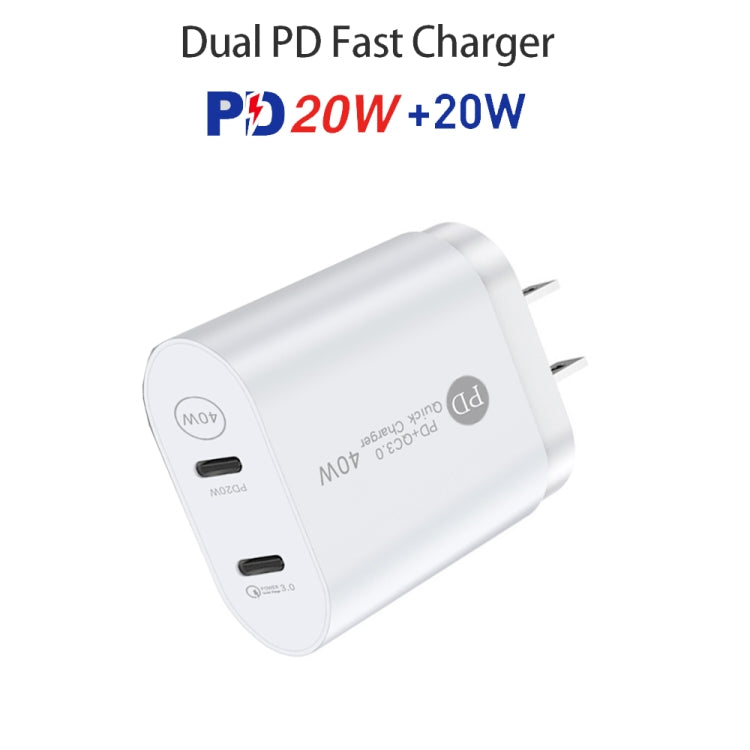 002 40W Dual Port PD / Type-C Fast Charger with USB-C to 8 Pin Data Cable, US Plug(White) - Apple Accessories by buy2fix | Online Shopping UK | buy2fix