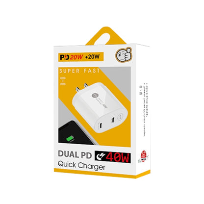 002 40W Dual Port PD / Type-C Fast Charger with USB-C to 8 Pin Data Cable, US Plug(White) - Apple Accessories by buy2fix | Online Shopping UK | buy2fix