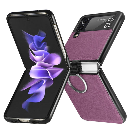 For Samsung Galaxy Z Flip3 5G Litchi Pattern Folding Phone Case with Ring Buckle(Purple) - Samsung Accessories by buy2fix | Online Shopping UK | buy2fix