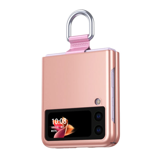 For Samsung Galaxy Z Flip3 5G Skin Feel Folding Phone Case with Drawstring Key Chain(Rose Gold) by buy2fix