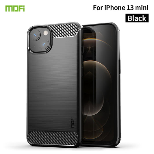 For iPhone 13 mini MOFI Gentleness Series Brushed Texture Carbon Fiber Soft TPU Case (Black) by MOFI