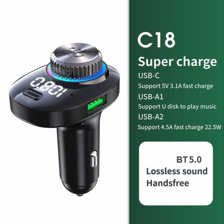 C18 Car Audio Receiver 3.1A Quick Charge USB Device BT 5.0 Color LED Backlight FM Transmitter - In Car by buy2fix | Online Shopping UK | buy2fix