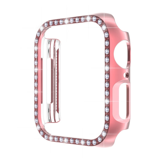 ENKAY Hat-Prince Electroplate PC Diamond Watch Case + Full Coverage Curved PET Screen Protector Film For Apple Watch Series 9 / 8 / 7 41mm(Pink) by ENKAY