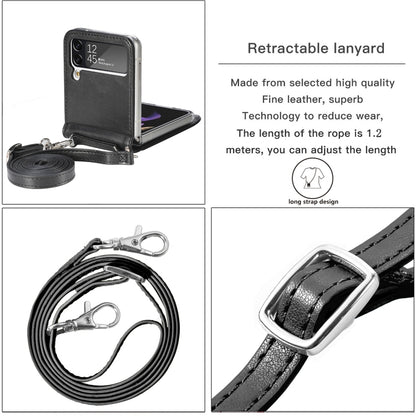 For Samsung Galaxy Z Flip 3 5G Diagonal Lanyard Embossed Card Phone Case(Black) - Samsung Accessories by buy2fix | Online Shopping UK | buy2fix