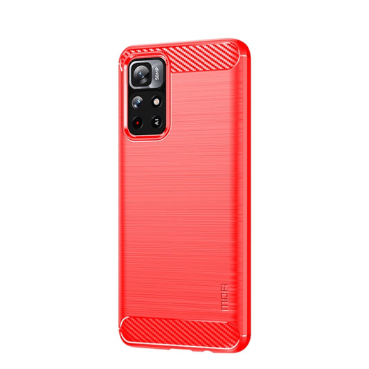 For Xiaomi Redmi Note11 / Poco M4 Pro 5G MOFI Gentleness Series Brushed Texture Carbon Fiber Soft TPU Phone Case(Red) by MOFI