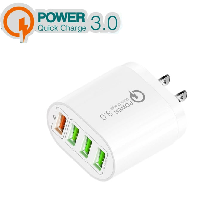 QC-04 QC3.0 + 3 x USB 2.0 Multi-ports Charger for Mobile Phone Tablet, US Plug(White) - Mobile Accessories by buy2fix | Online Shopping UK | buy2fix