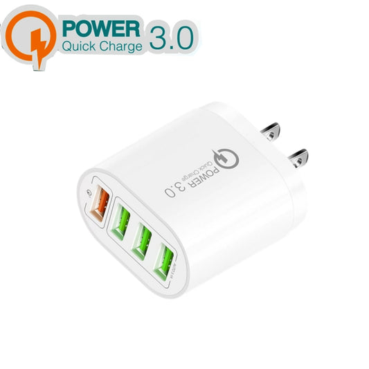 QC-04 QC3.0 + 3 x USB 2.0 Multi-ports Charger for Mobile Phone Tablet, US Plug(White) by buy2fix