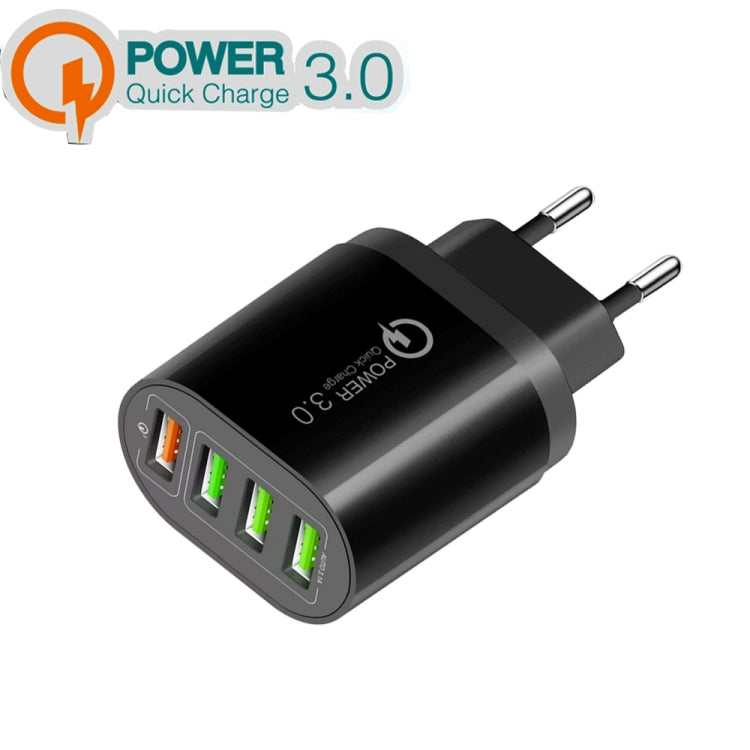 QC-04 QC3.0 + 3 x USB 2.0 Multi-ports Charger for Mobile Phone Tablet, EU Plug(Black) - Mobile Accessories by buy2fix | Online Shopping UK | buy2fix