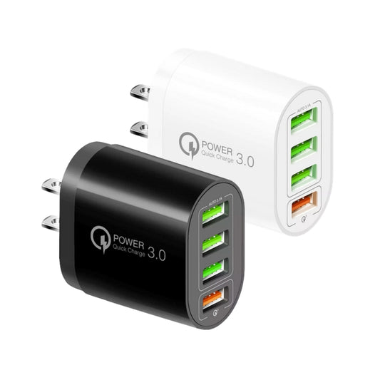 QC-04 QC3.0 + 3 x USB2.0 Multi-ports Charger with 3A USB to Type-C Data Cable, US Plug(White) by buy2fix