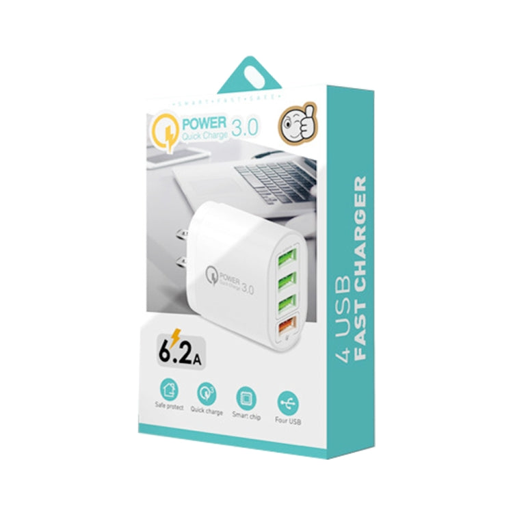 QC-04 QC3.0 + 3 x USB2.0 Multi-ports Charger with 3A USB to 8 Pin Data Cable,US Plug(White) - Apple Accessories by buy2fix | Online Shopping UK | buy2fix