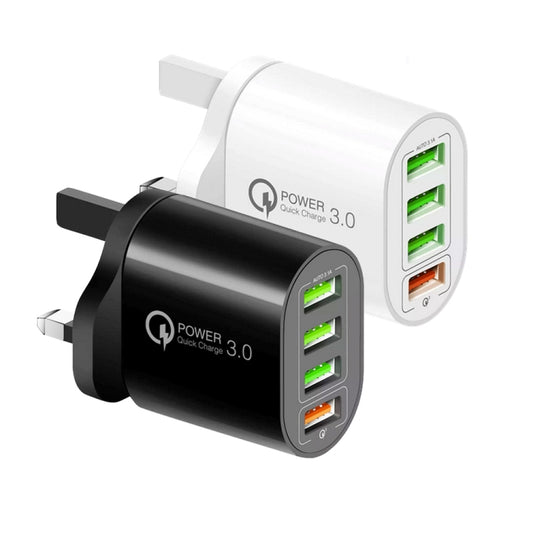 QC-04 QC3.0 + 3 x USB2.0 Multi-ports Charger with 3A USB to 8 Pin Data Cable, UK Plug(White) by buy2fix