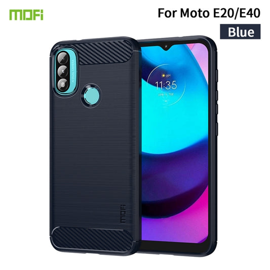 For Motorola Moto E20 / E30 / E40 MOFI Gentleness Series Brushed Texture Carbon Fiber Soft TPU Case(Blue) by MOFI