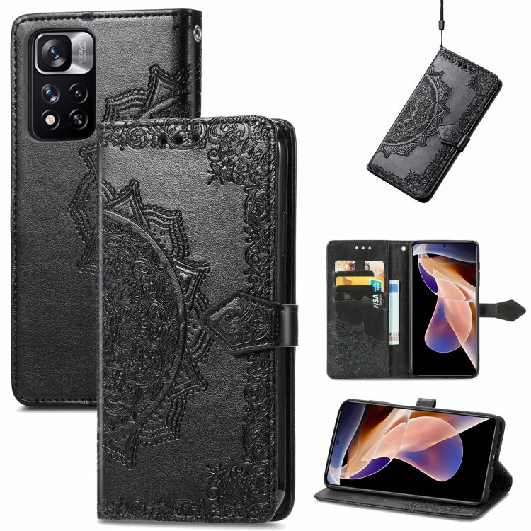 Mandala Flower Embossed Flip Leather Phone Case For Xiaomi Redmi Note 11 Pro / 11 Pro+(Black) - Xiaomi Accessories by buy2fix | Online Shopping UK | buy2fix