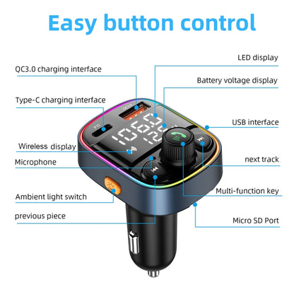 C87B PD QC3.0 Quick Charger Bluetooth 5.0 FM Transmitter Hands-free MP3 U Disk Car Music Player Kit - In Car by buy2fix | Online Shopping UK | buy2fix