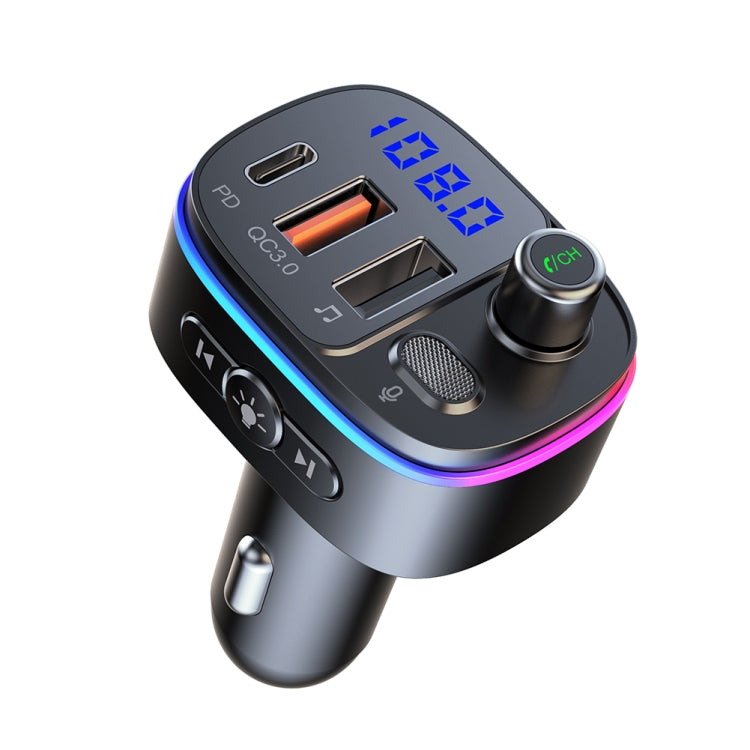 T65 Car Bluetooth FM Transmitter Dual USB Type-C QC3.0 Charger - In Car by buy2fix | Online Shopping UK | buy2fix