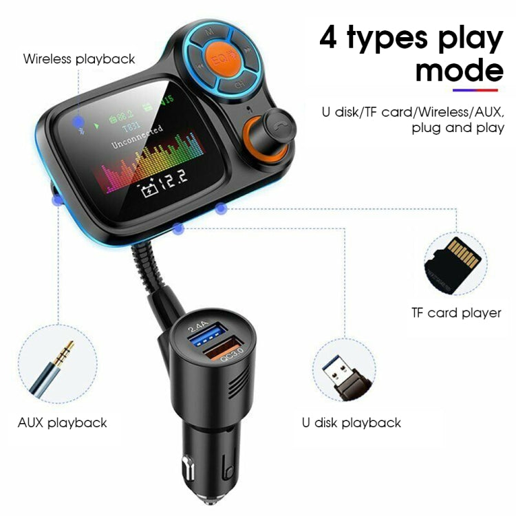 T831 Bluetooth 5.0 Car FM Transmitter Colorful Adapter Car MP3 Player - In Car by buy2fix | Online Shopping UK | buy2fix