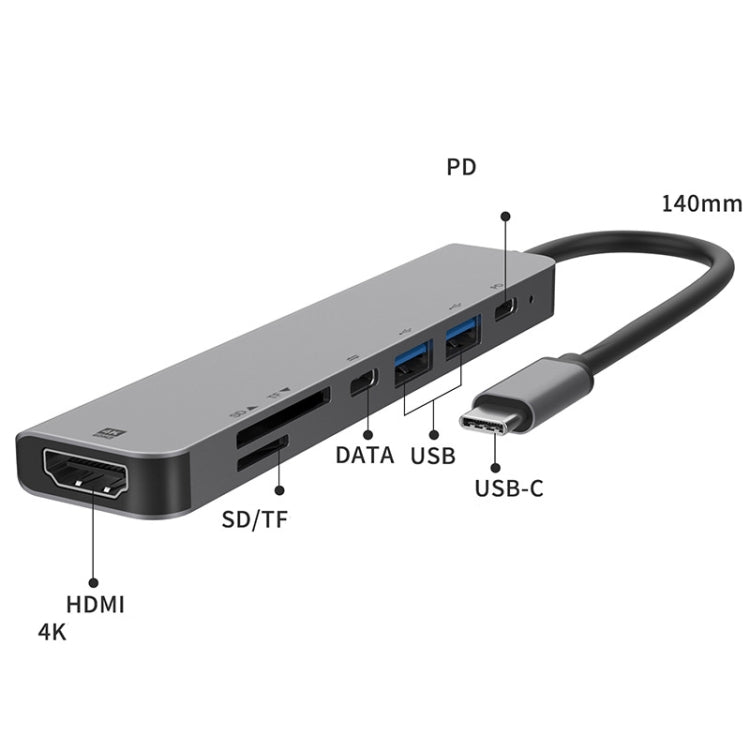 UC902 7-in-1 Multi-function HDMI+SD/TF+USB x 2+Type-C+PD to USB-C / Type-C Aluminum Alloy HUB - Computer & Networking by buy2fix | Online Shopping UK | buy2fix
