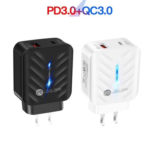 PD03 20W PD3.0 + QC3.0 USB Charger with USB to Type-C Data Cable, US Plug(Black) by buy2fix