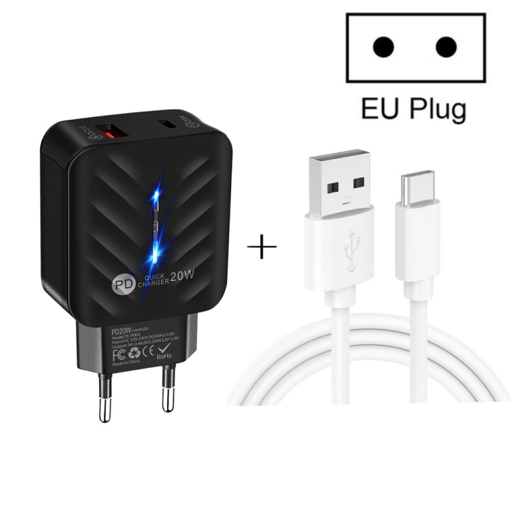 PD03 20W PD3.0 + QC3.0 USB Charger with USB to Type-C Data Cable, EU Plug(White) - Mobile Accessories by buy2fix | Online Shopping UK | buy2fix