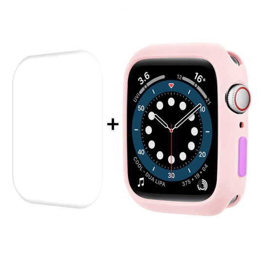 ENKAY  TPU Case  + Full Coverage PET Screen Protector For Apple Watch Series 9 / 8 / 7 45mm(Pink)