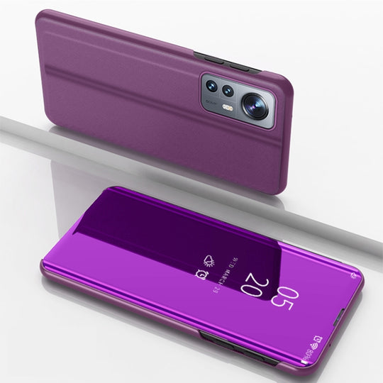 For Xiaomi 12 / 12X  Plated Mirror Horizontal Flip Leather Case with Holder(Purple)