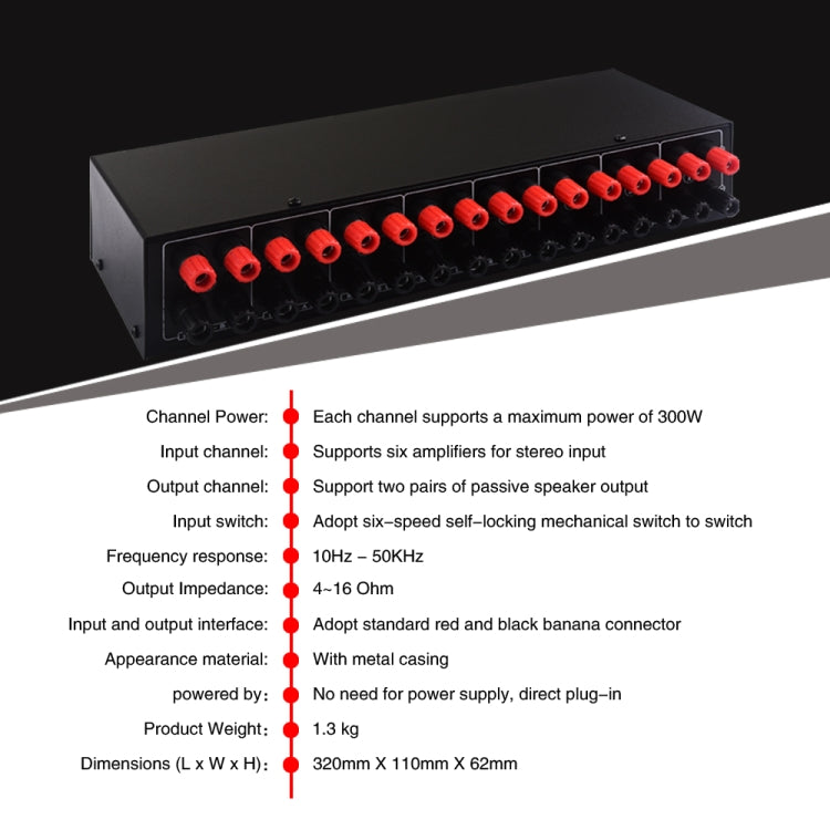 6 In 2 Out 300W Power Amplifier Switcher Loudspeaker Switch Distribute Device - Consumer Electronics by buy2fix | Online Shopping UK | buy2fix