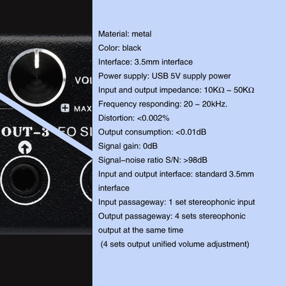 1 In 4 Out Audio Frequency Signal Splitter Distribute Device, Non Consumption, 3.5mm Interface Output - Consumer Electronics by buy2fix | Online Shopping UK | buy2fix