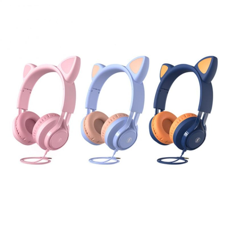 EP08 Cute Cat Ear Child Music Stereo Wired Headset with Mic(Pink) - Apple Accessories by buy2fix | Online Shopping UK | buy2fix