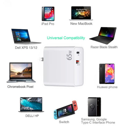 PD-65W USB-C / Type-C + QC3. 0 USB Laptop Charging Adapter, UK Plug / US Plug(White) by buy2fix