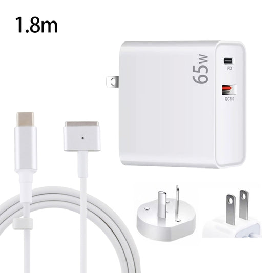 PD-65W USB-C / Type-C + QC3. 0 USB Laptop Charging Adapter + 1.8m USB-C / Type-C to MagSafe 2 / T Head Data Cable, AU Plug / US Plug(White) - Cable & Adapter by buy2fix | Online Shopping UK | buy2fix