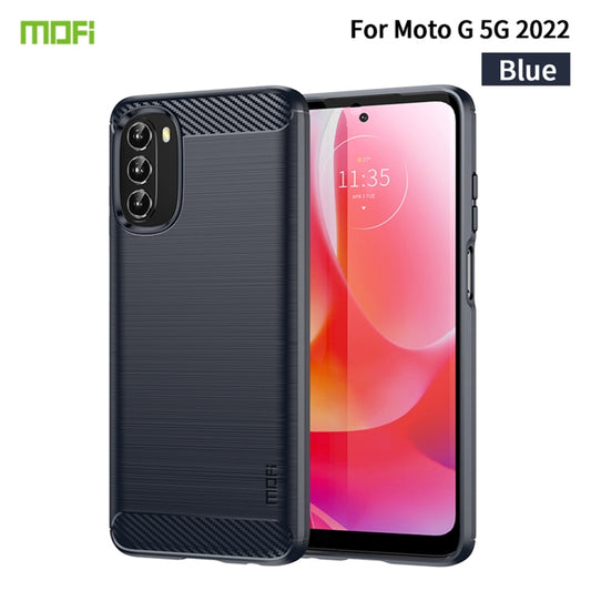 For Motorola Moto G 5G 2022 MOFI Gentleness Series Brushed Texture Carbon Fiber TPU Phone Case(Blue) by MOFI