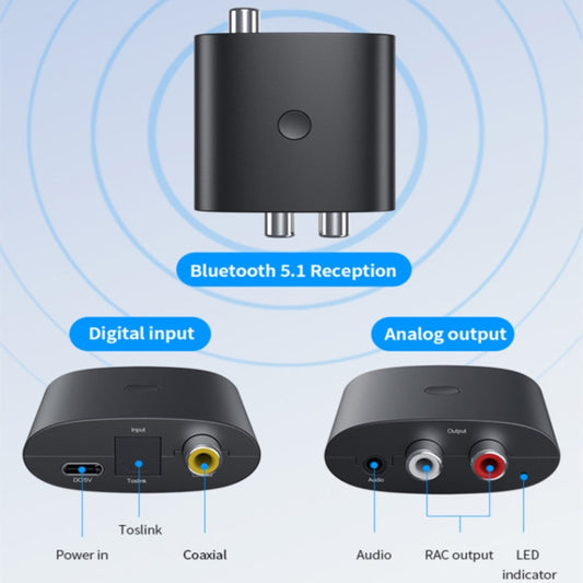 BT-B36 Bluetooth 5.1 Audio Receiver TV Fiber Coaxial Digital to Analog Converter by buy2fix