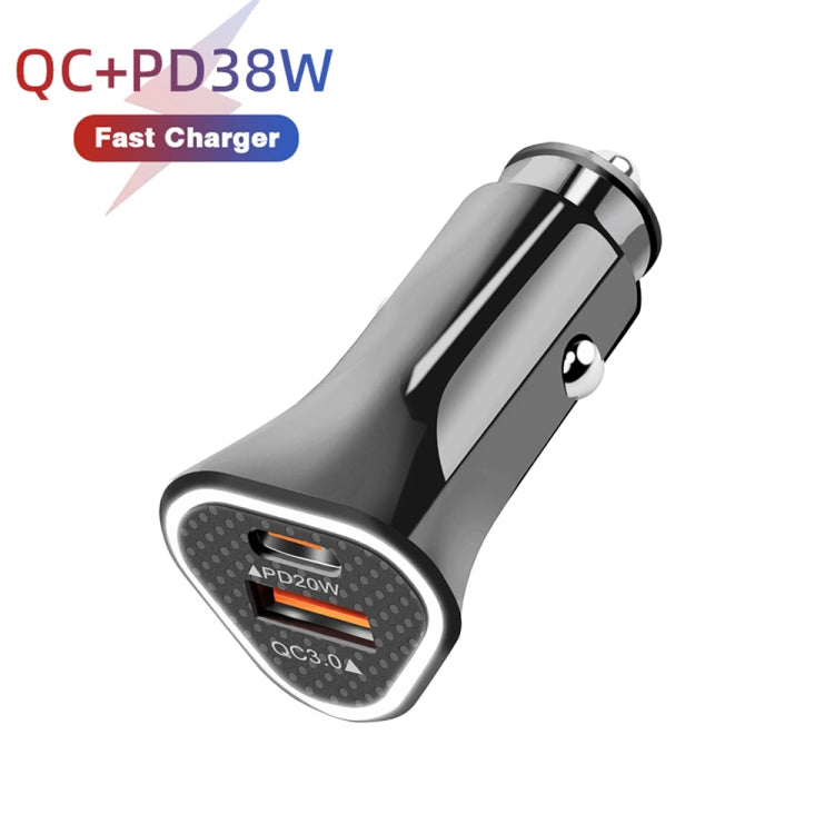 TE-P23 38W PD 20W USB-C / Type-C + QC3. 0 USB Triangle Car Charger + USB to USB-C / Type-C Data Cable, Length: 1m(Black) - Car Charger by buy2fix | Online Shopping UK | buy2fix