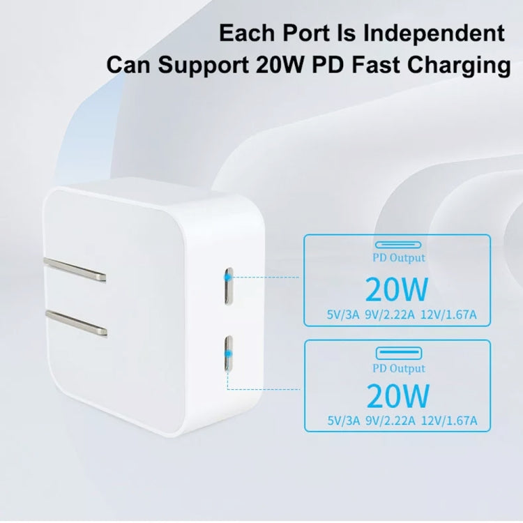 SDC-40W Dual PD USB-C / Type-C Ports Charger with 2m Type-C to 8 Pin Data Cable, US Plug - Apple Accessories by buy2fix | Online Shopping UK | buy2fix